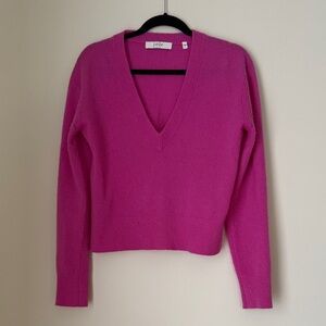 Joie Women's Fuchsia Cashmere V-Neck Long Sleeve Split Side Detail Sweater S